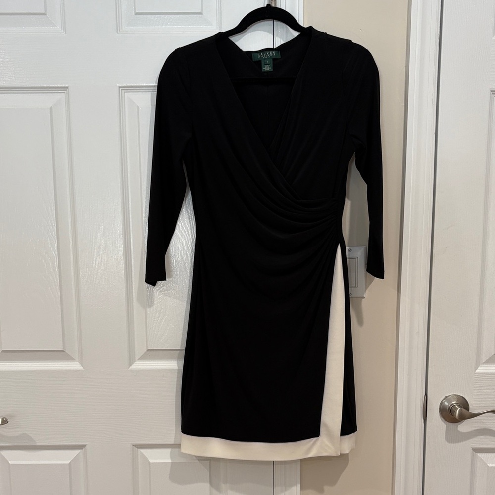 Lauren Ralph Lauren Black and Cream Long Sleeve Dress